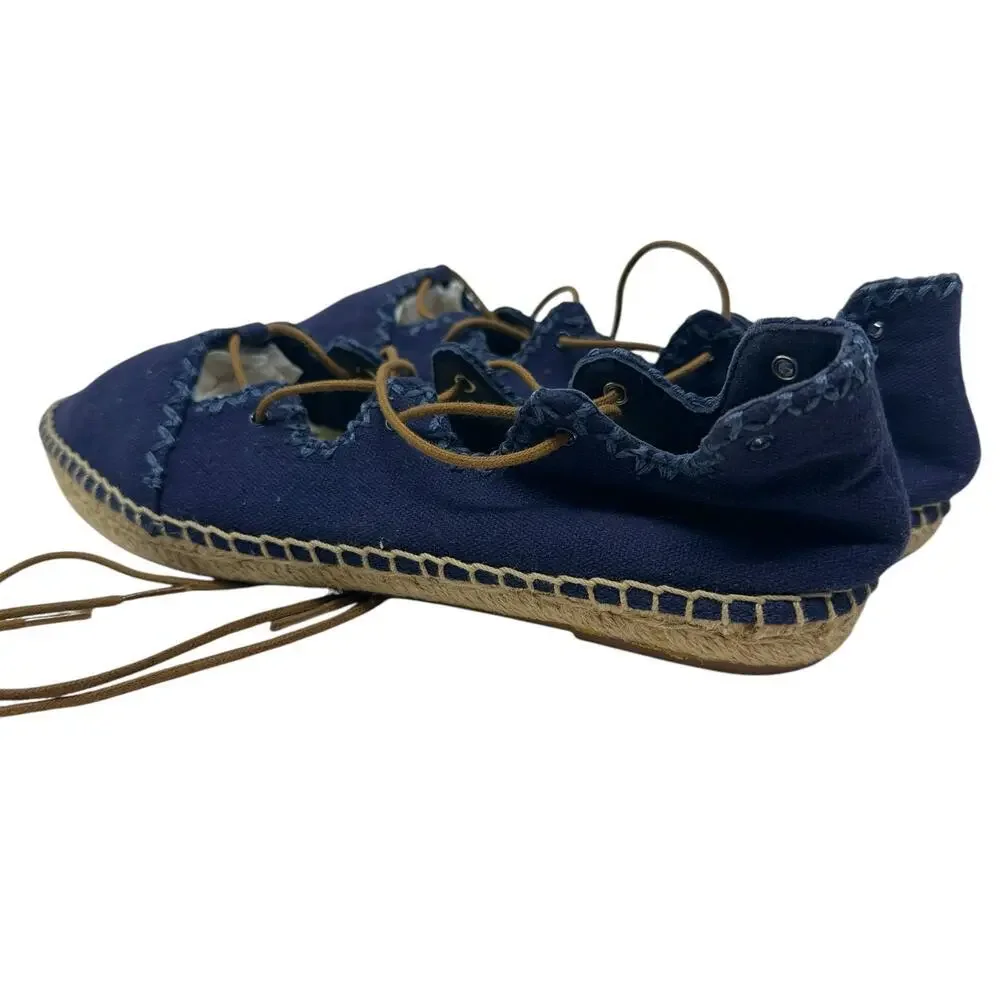 Tory Burch Sonoma Gillie Espadrille Navy Blue Canvas Lace Up Flats Size US‎ 7
